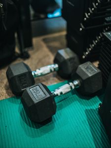 Preview wallpaper dumbbells, gym, sports, metal, metallic