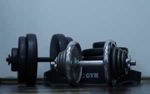 Preview wallpaper dumbbells, gym, weight, disks
