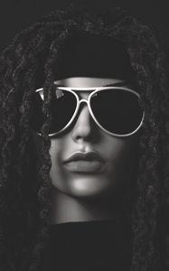 Preview wallpaper dummy, dreadlocks, glasses, bw, portrait