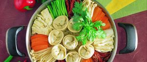 Preview wallpaper dumplings, vegetables, herbs, pepper