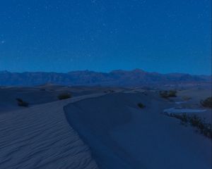 Preview wallpaper dunes, sand, desert, starry sky, night