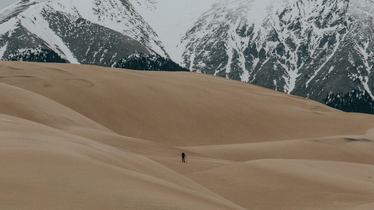 Wallpaper dunes, sand, mountains, great sand dunes national park and preserve, colorado, united states
