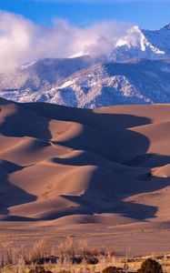 Preview wallpaper dunes, sand, mountains, snow, clouds, nature