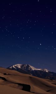 Preview wallpaper dunes, sands, desert, mountains, night, starry sky