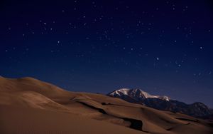 Preview wallpaper dunes, sands, desert, mountains, night, starry sky