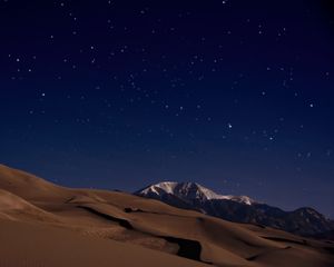 Preview wallpaper dunes, sands, desert, mountains, night, starry sky