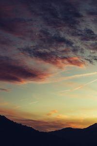 Preview wallpaper dusk, dark, clouds, mountains, outlines