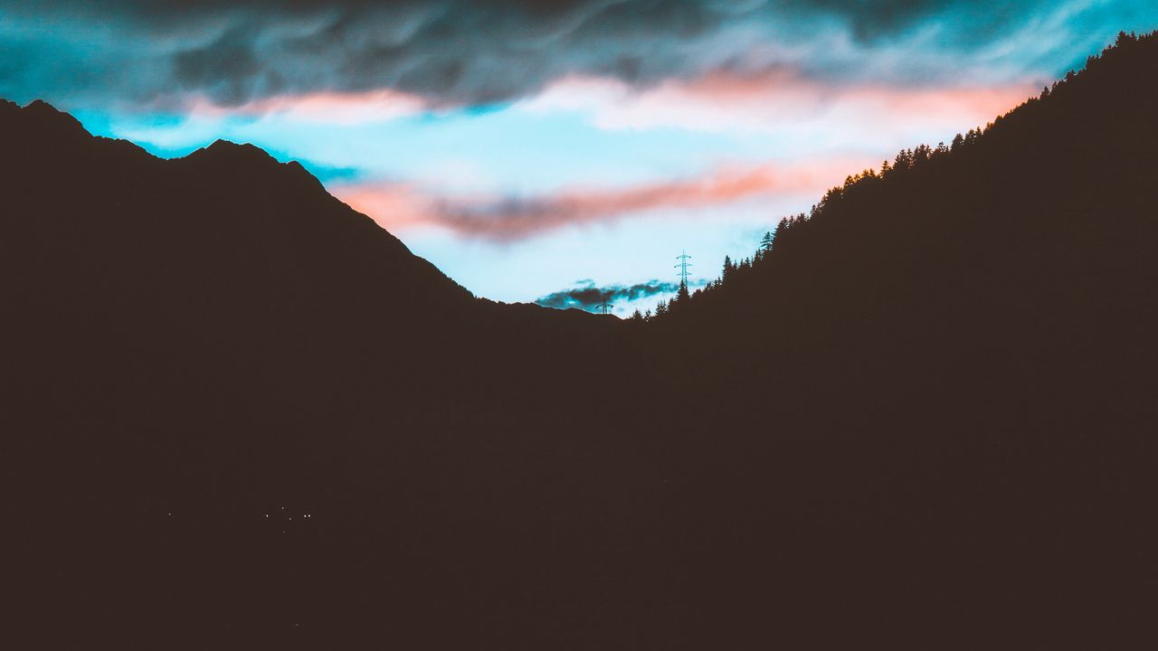 Wallpaper dusk, dark, landscape, mountains, water