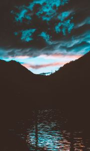 Preview wallpaper dusk, dark, landscape, mountains, water