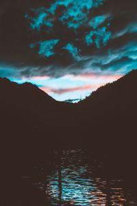 Preview wallpaper dusk, dark, landscape, mountains, water