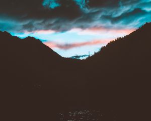 Preview wallpaper dusk, dark, landscape, mountains, water