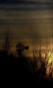Preview wallpaper dusk, landscape, windmill, horizon, dark