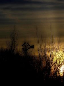 Preview wallpaper dusk, landscape, windmill, horizon, dark