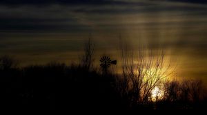 Preview wallpaper dusk, landscape, windmill, horizon, dark