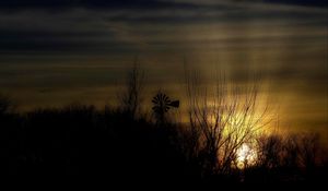 Preview wallpaper dusk, landscape, windmill, horizon, dark
