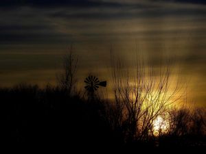Preview wallpaper dusk, landscape, windmill, horizon, dark