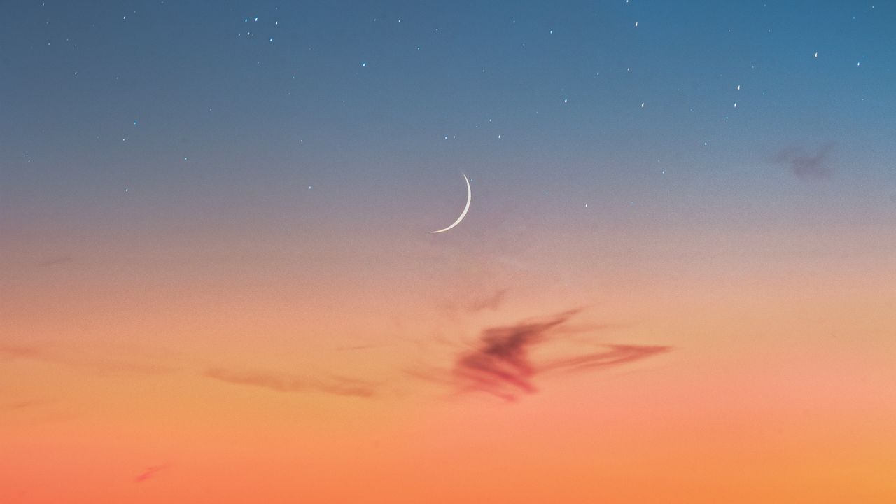 Wallpaper dusk, sky, moon, sea, horizon