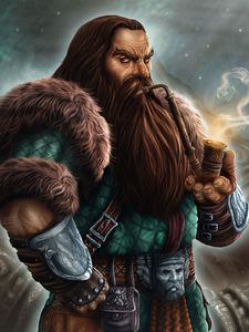 Preview wallpaper dwarf, fur, pipe, art, fantasy