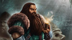 Preview wallpaper dwarf, fur, pipe, art, fantasy