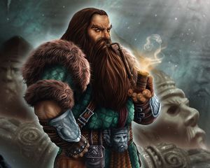 Preview wallpaper dwarf, fur, pipe, art, fantasy