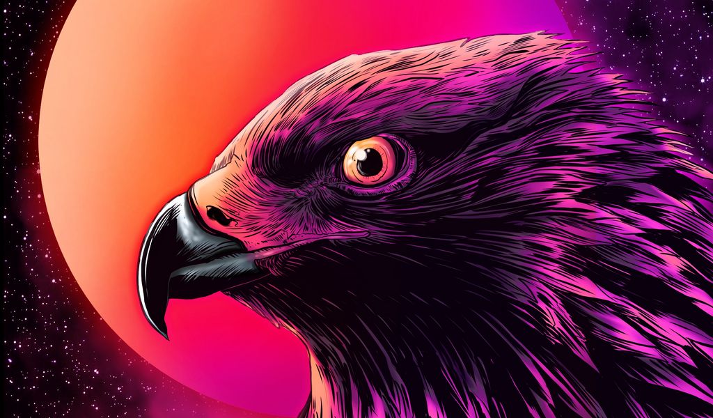1024x600 Wallpaper eagle, bird, art, moon, night