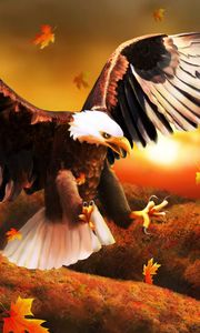 Preview wallpaper eagle, bird, leaves, art