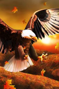 Preview wallpaper eagle, bird, leaves, art