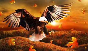 Preview wallpaper eagle, bird, leaves, art
