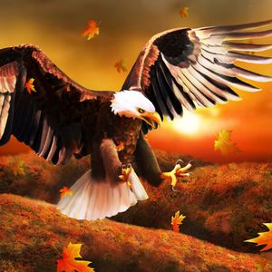 Preview wallpaper eagle, bird, leaves, art
