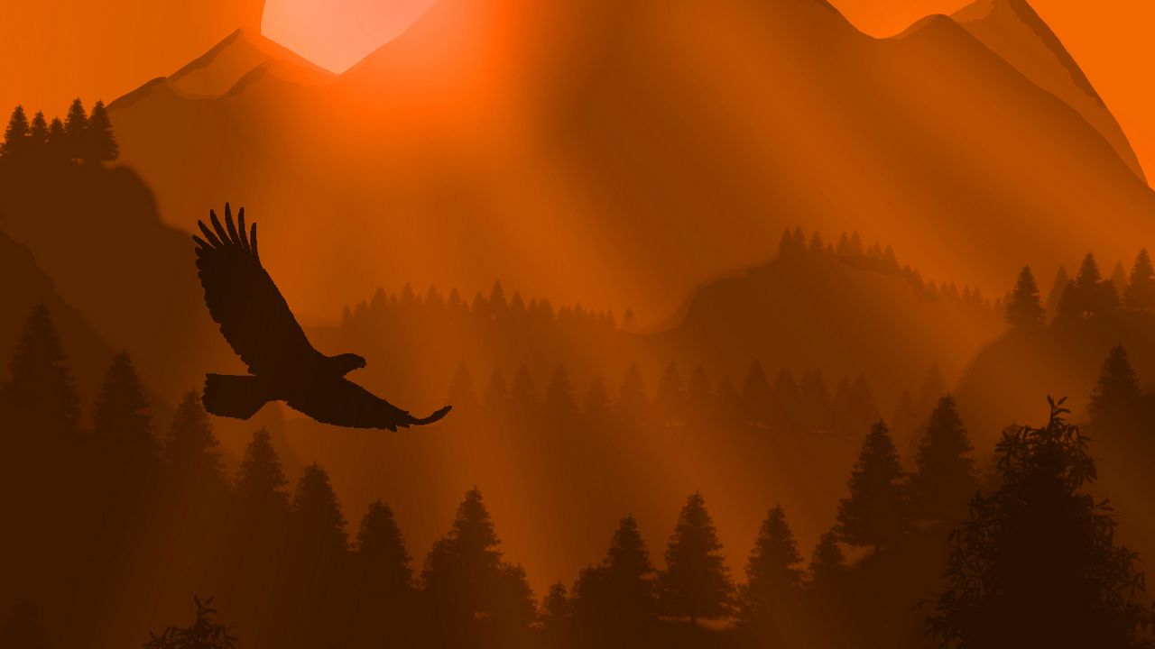 Wallpaper eagle, bird, sunset, mountains, art, vector