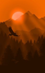 Preview wallpaper eagle, bird, sunset, mountains, art, vector