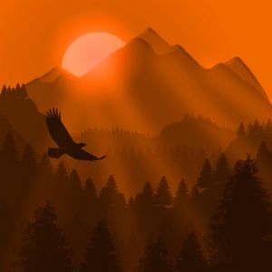 Preview wallpaper eagle, bird, sunset, mountains, art, vector