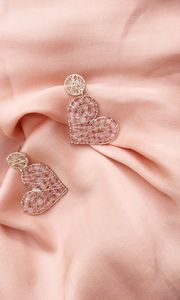 Preview wallpaper earrings, hearts, decoration, fabric, folds, pink