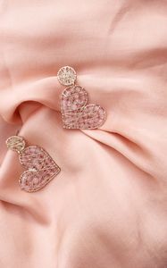 Preview wallpaper earrings, hearts, decoration, fabric, folds, pink