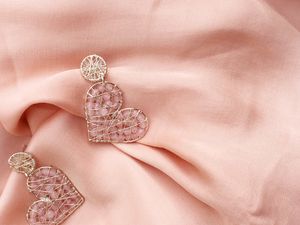 Preview wallpaper earrings, hearts, decoration, fabric, folds, pink
