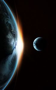 Preview wallpaper earth, moon, transit, galaxy