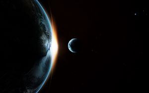 Preview wallpaper earth, moon, transit, galaxy