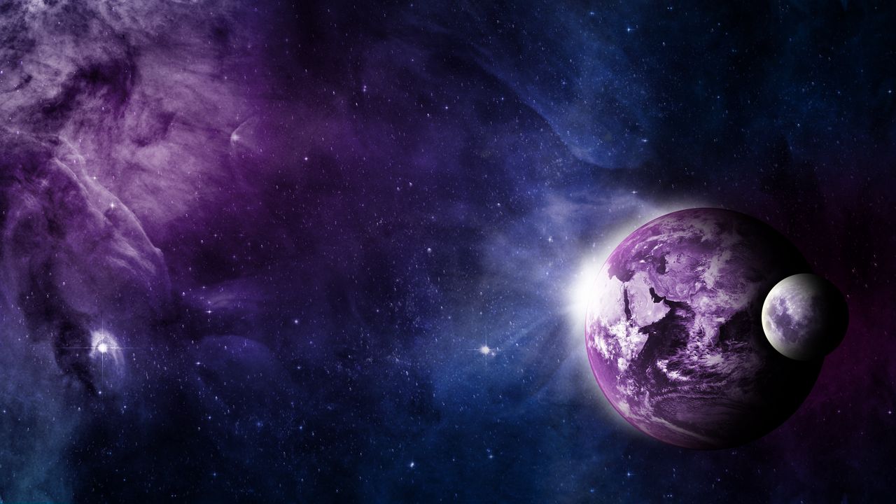 Wallpaper earth, moon, universe, nebula