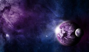 Preview wallpaper earth, moon, universe, nebula