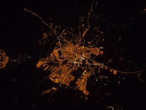 Preview wallpaper earth, planet, city, glow, night, view from space