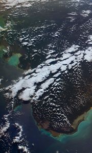 Preview wallpaper earth, planet, clouds, water, island, view from space