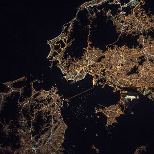 Preview wallpaper earth, planet, continent, glow, night, view from space