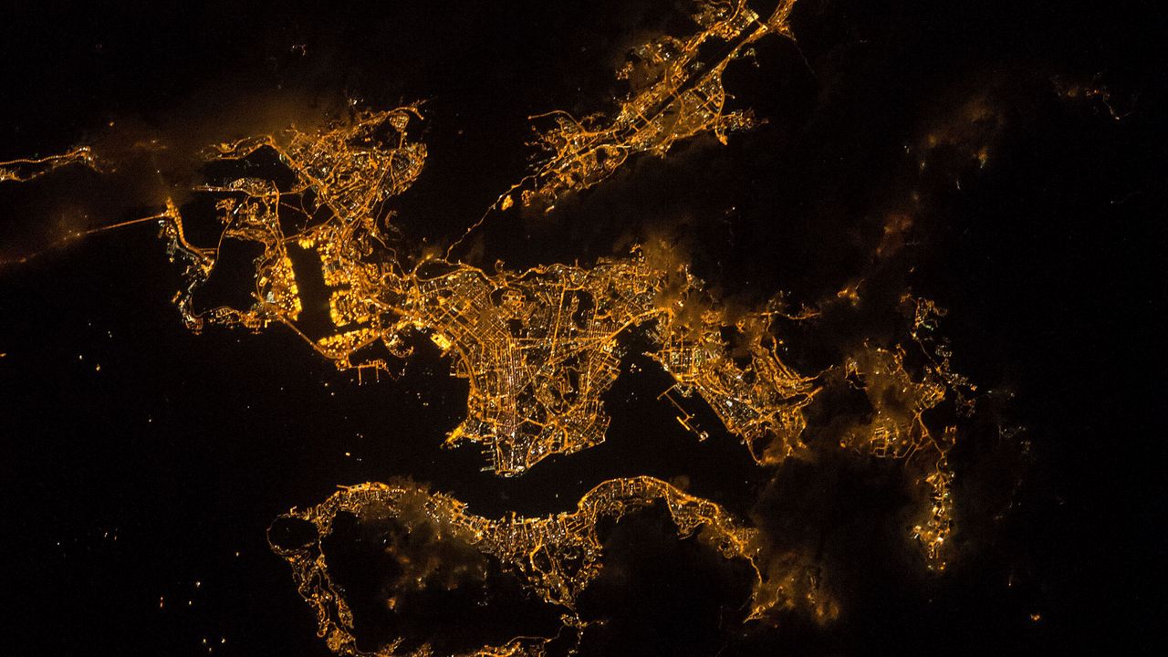 Wallpaper earth, planet, light, night, view from space, dark