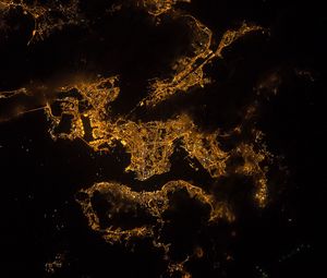 Preview wallpaper earth, planet, light, night, view from space, dark