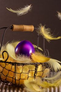 Preview wallpaper easter, basket, feathers, egg