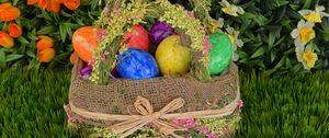 Preview wallpaper easter eggs, basket, easter, eggs