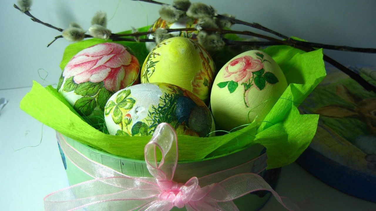 Wallpaper easter, holiday, eggs, boxes, tape, ribbon, willow, spring