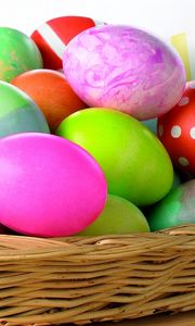 Preview wallpaper easter, holiday, eggs, colored, bright, mountain, colorful, basket