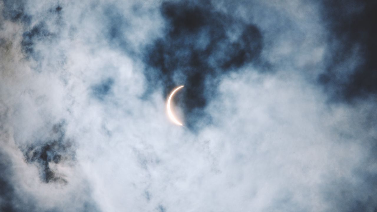 Wallpaper eclipse, clouds, sun, moon