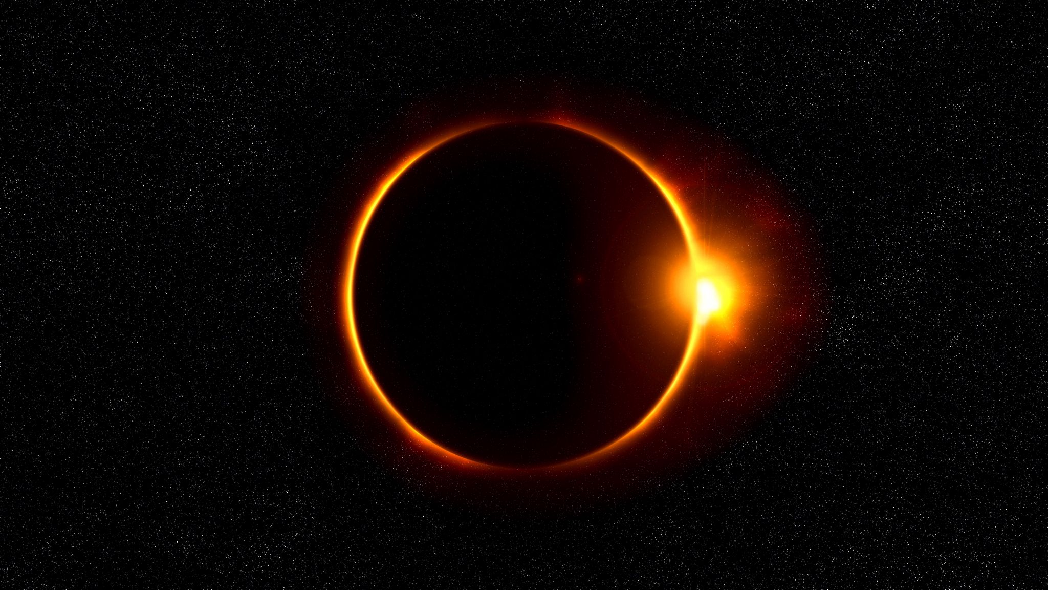 2048x1152 Wallpaper eclipse, moon, sun, rays, shine